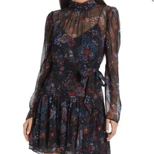 Veronica Beard Bolade Sheer Printed Mini Dress Size 4